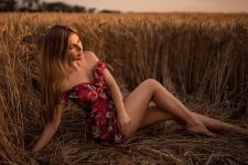 Women Long Hair Brunette Sitting Field 4k